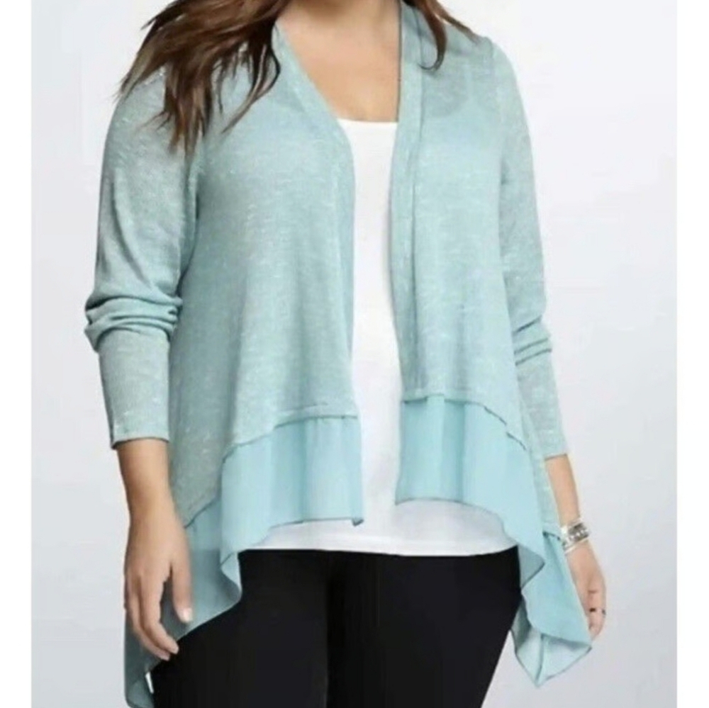 Torrid Aqua Blue Lightweight Hi Low Cardigan With Chiffon Trim